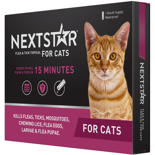 NEXTSTAR Flea and Tick Prevention for Cats, Repellent, and Control, Fast Acting Waterproof Topical Drops for Cats Over 3.5 lbs, 1 Month Dose