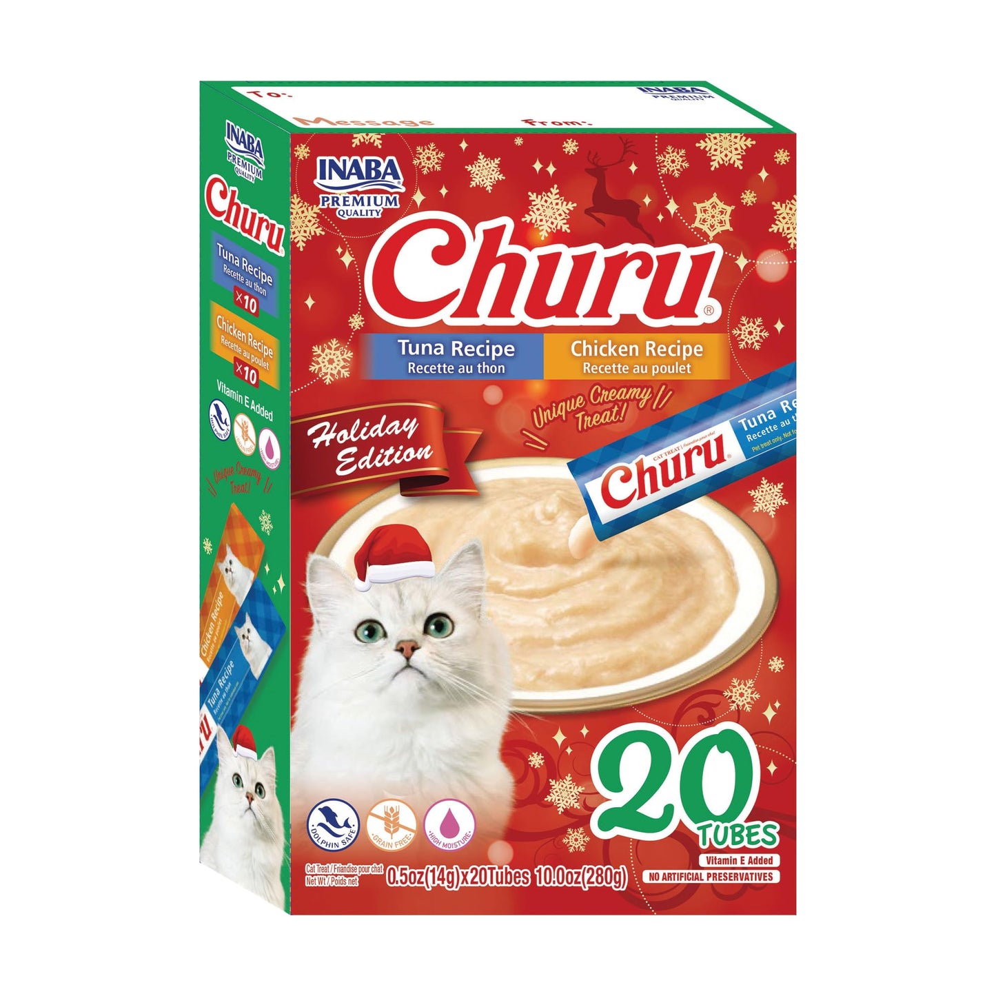 INABA Churu Cat Treats, Lickable, Squeezable Creamy Purée Cat Treat with Vitamin E, 0.5 Ounces Each Tube, 20 Tubes, Holiday Variety Pack