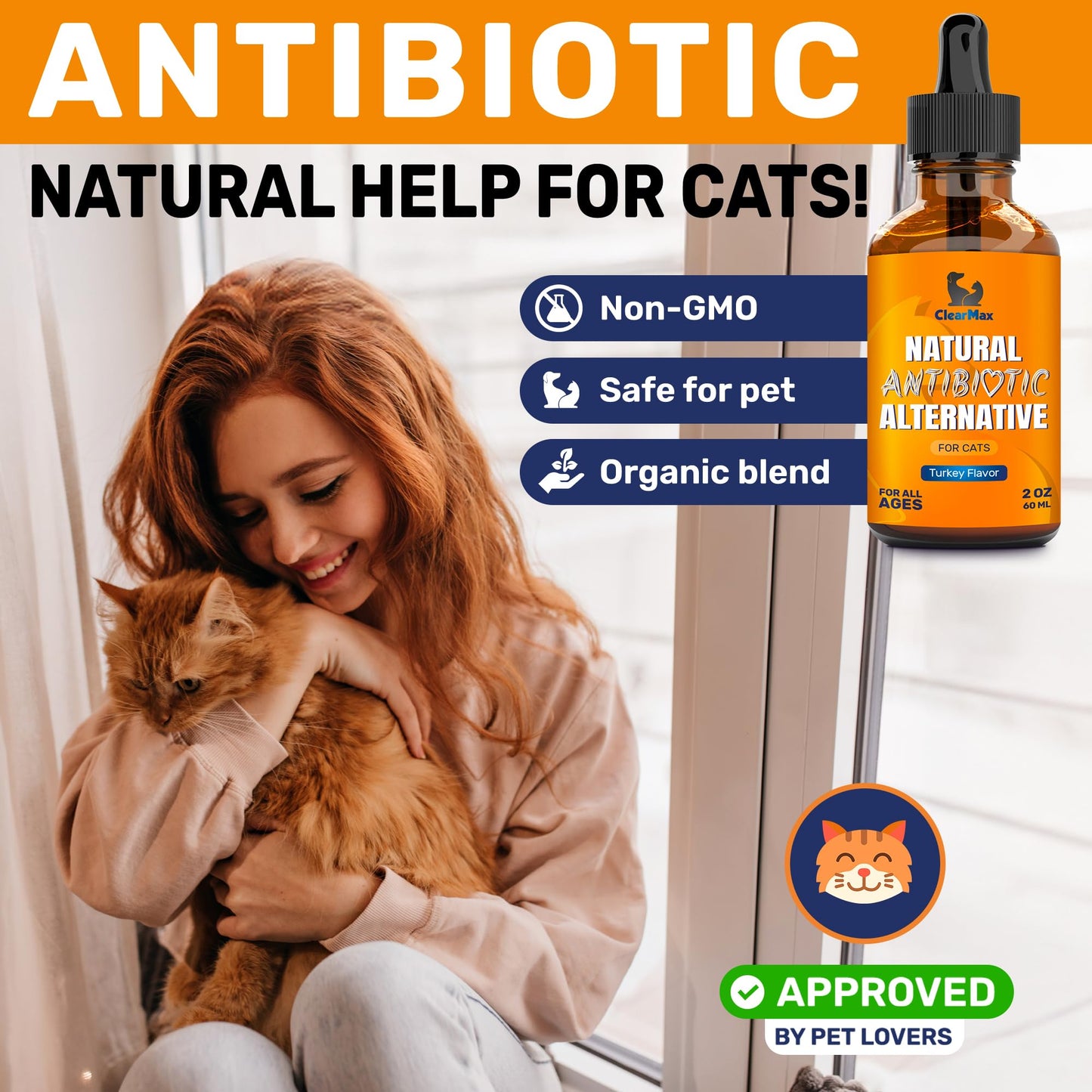 Antibiotics for Cats in Drops – Cat Antibiotics for Infection, Cough, UTIs, Allergies – Natural Supplement with Turkey Flavor May Support HIPS & Joints – Proper for All Ages & Breeds – 2 Oz