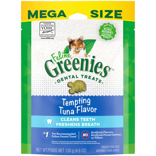 Greenies Feline Adult Natural Dental Care Cat Treats, Tempting Tuna Flavor, 4.6 oz. Pouch