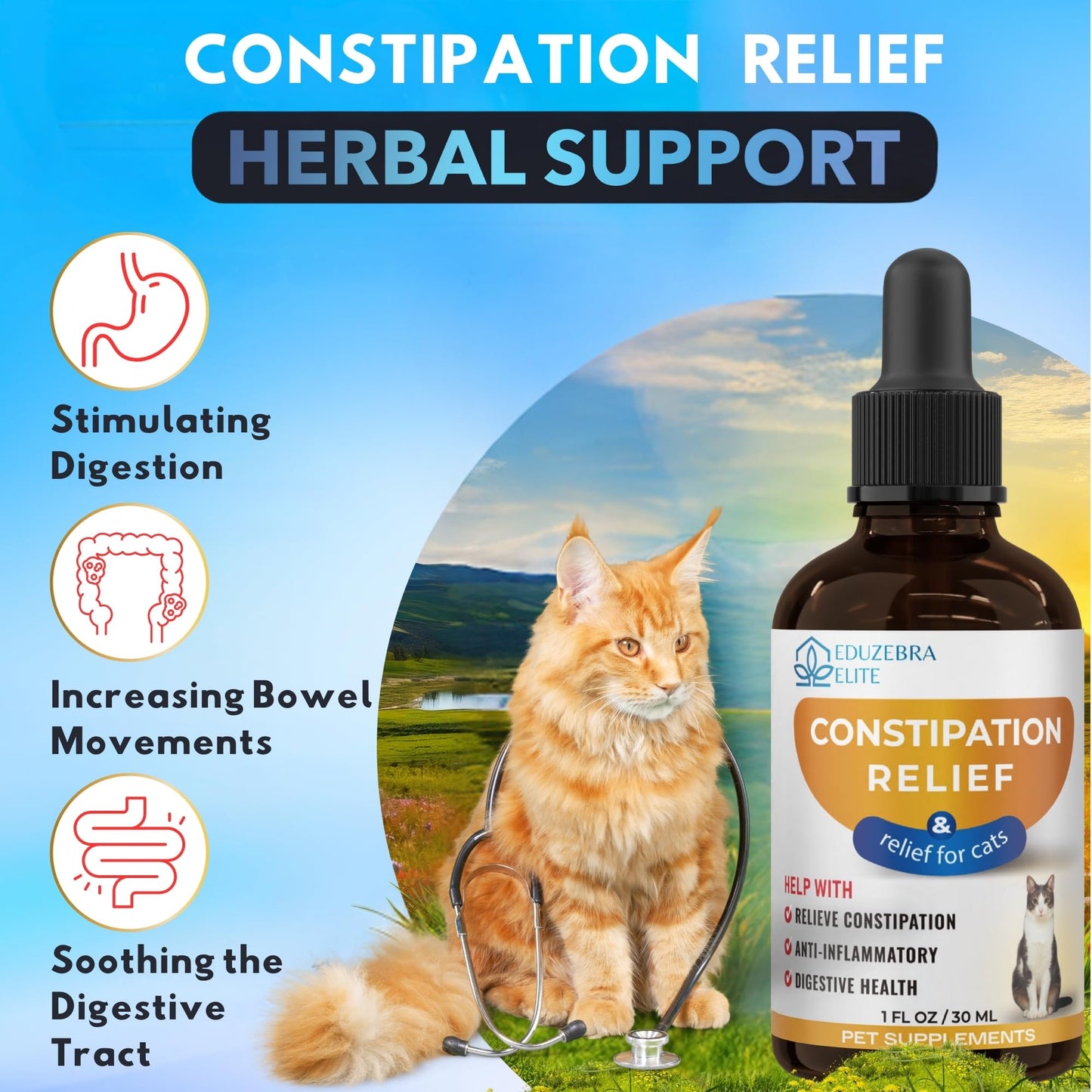 EDUZEBRA Cat Constipation Relief, Constipation Relief for Cat, Cat Laxative Constipation Relief, Cat Stool Softener, Cat Laxative, Promotes Digestive Health.