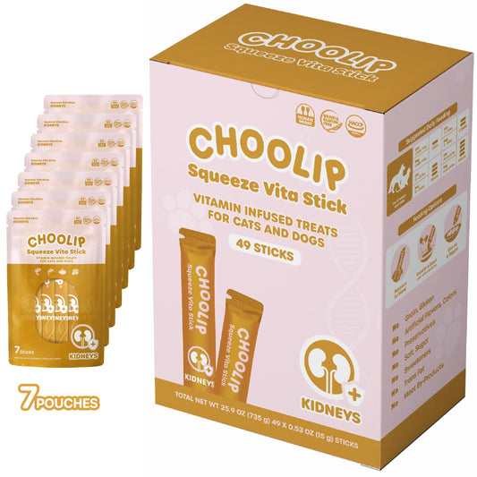 Choolip Squeeze Vita Stick Lickable Treats for Dogs & Cats. 49 Kidney Support Sticks with Essential multivitamins. Soft and Tasty Paste for All Life Stages, Supporting Kidney Health