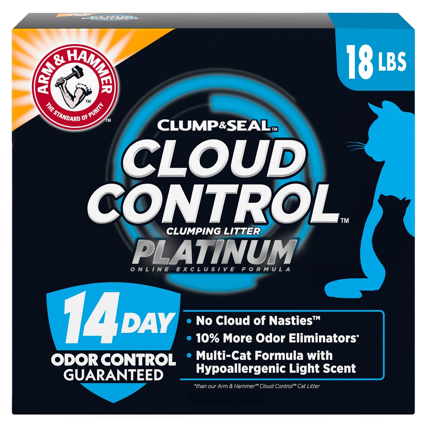 Arm & Hammer Cloud Control Platinum Multi-Cat Clumping Cat Litter with Hypoallergenic Light Scent, 14 Days of Odor Control, 18 lbs, Online Exclusive Formula