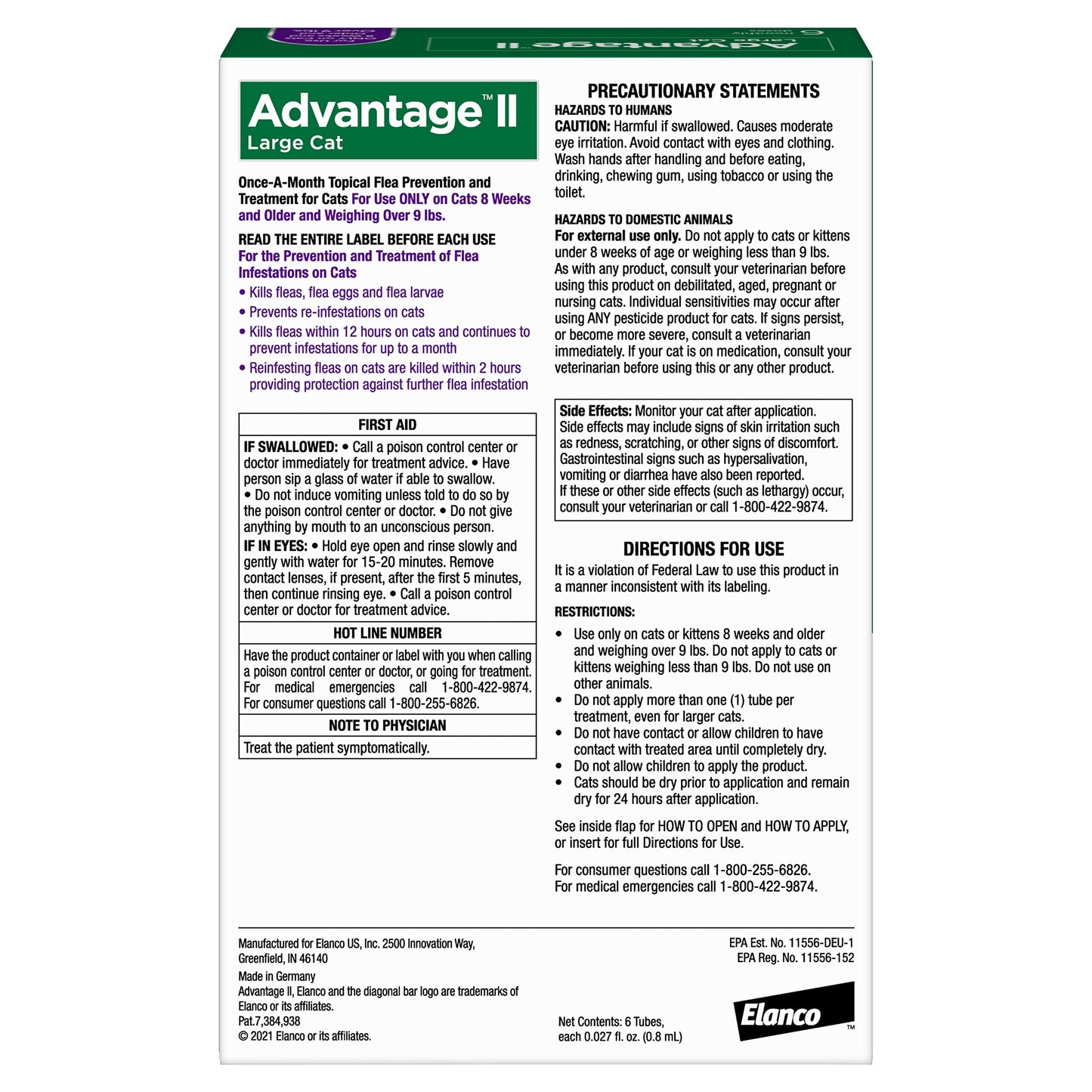 Advantage II Large Cat Vet-Recommended Flea Treatment & Prevention | Cats Over 9 lbs. | 6-Month Supply