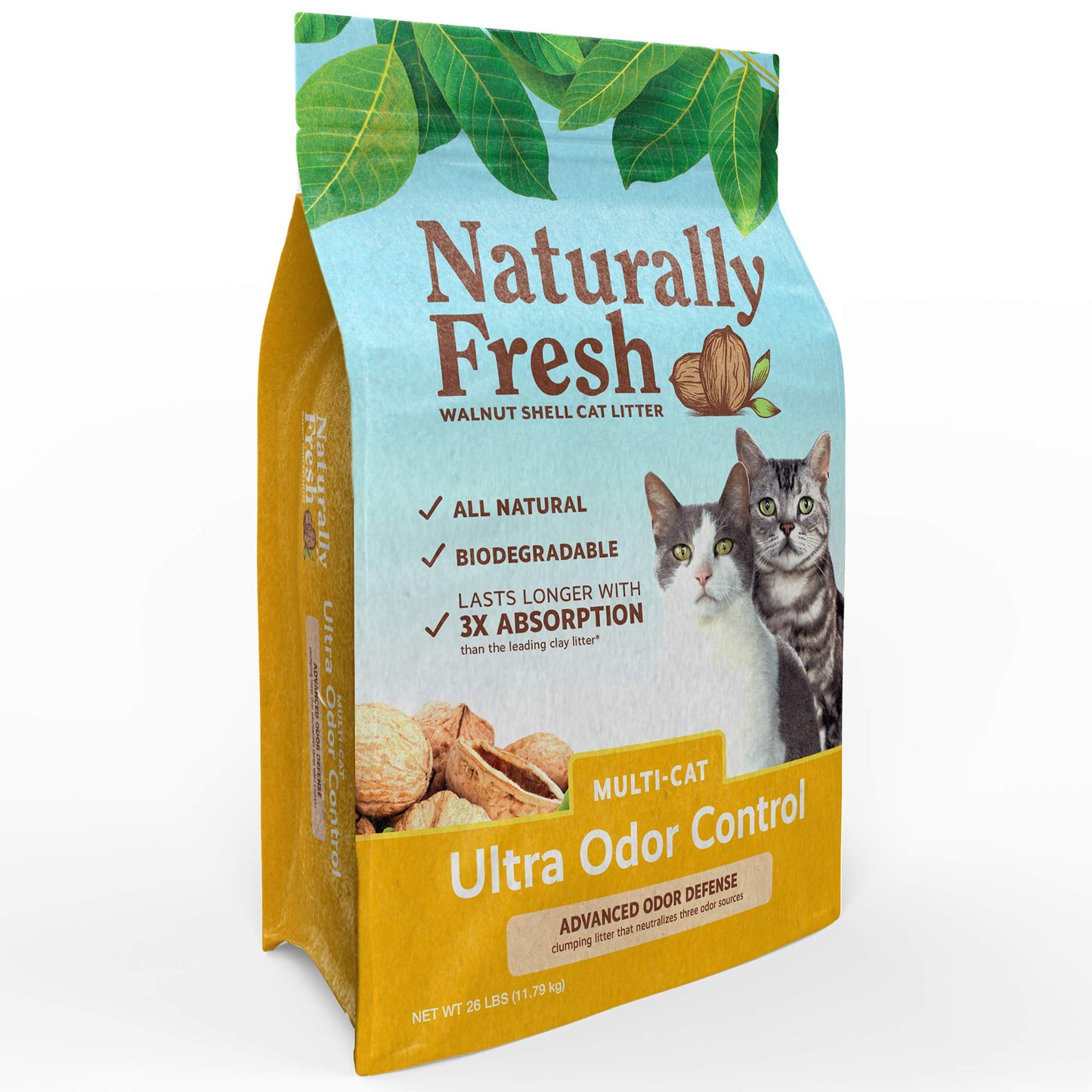 Naturally Fresh Cat Litter Made From Walnut Shells, Multi-Cat, Ultra Odor Control, Unscented, Upcycled, Sustainable, 26 Lbs