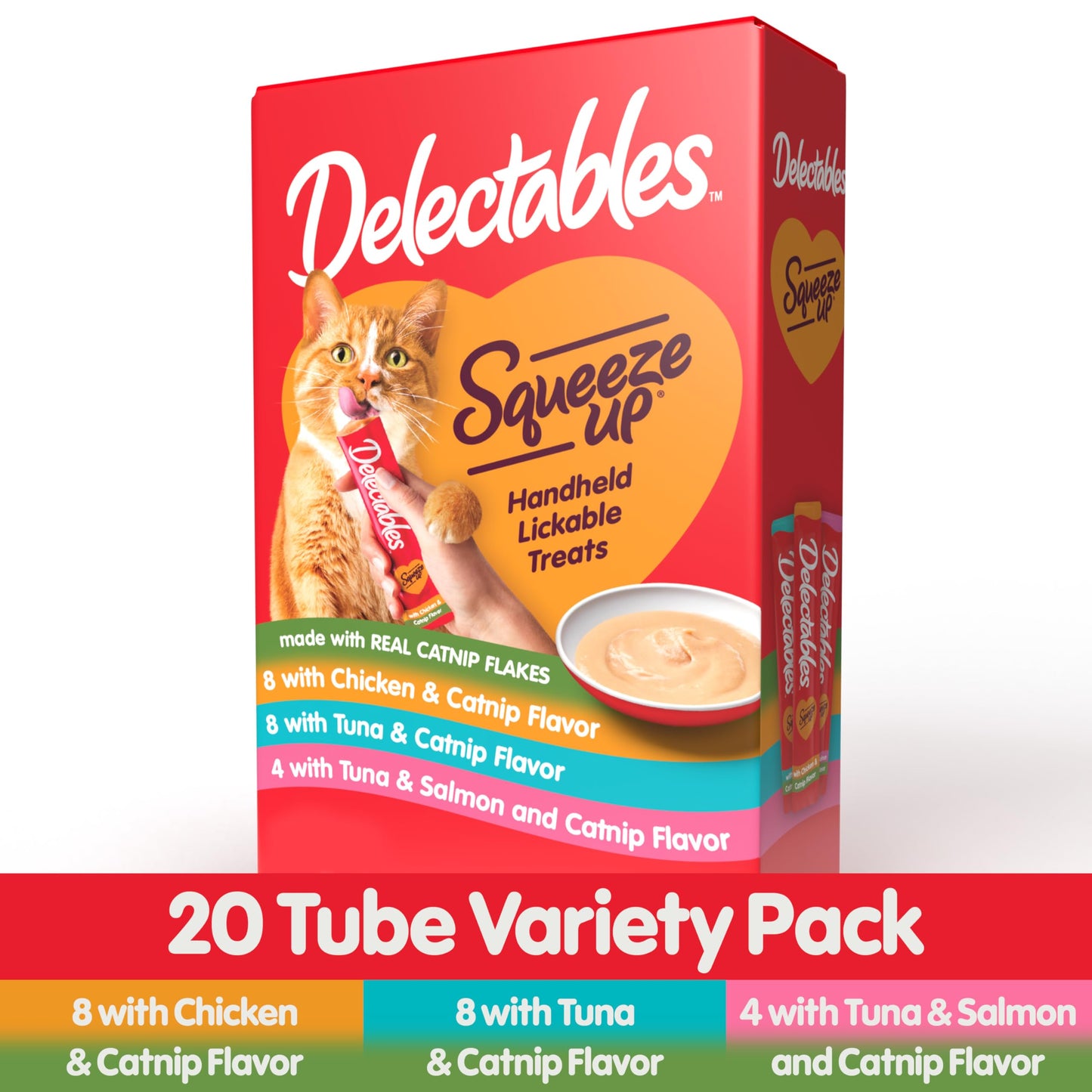 Delectables Squeeze Up Catnip Variety Pack, Creamy Squeezable Puree, Lickable Wet Cat Treats, Grain Free, No Added Fillers, No by-Products, No Added Preservatives, 0.5 Ounces Tube, 20 Tubes Total