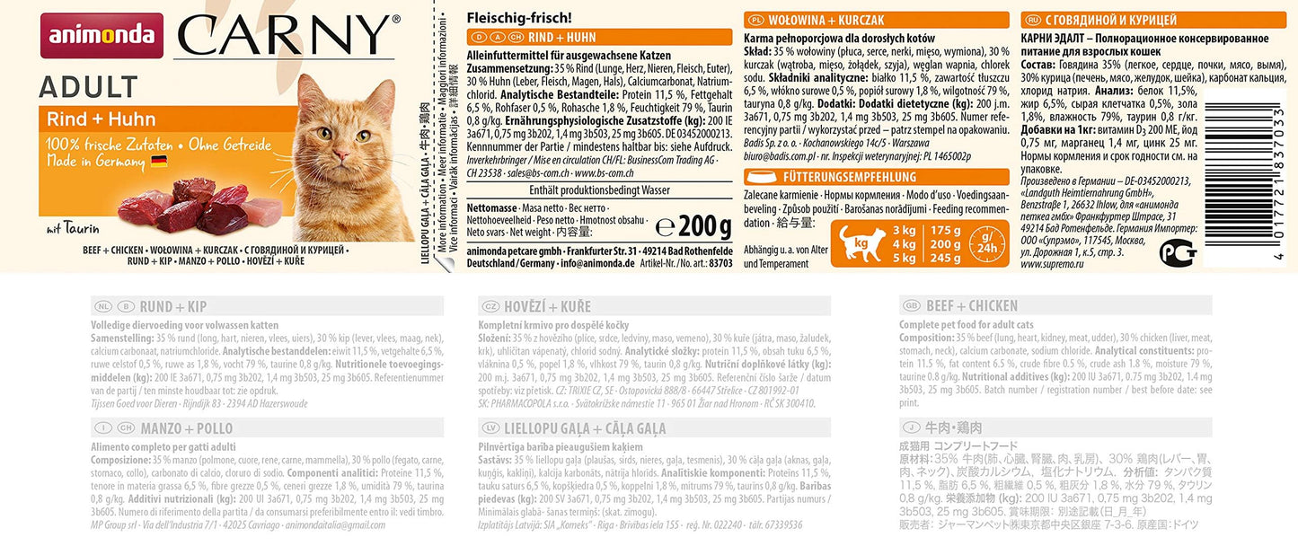 Carny Katzen Nassfutter Mix Herzhafte Variation (12 x 200g), Katzen Nassfutter ohne Getreide und Zucker für ausgewachsene Katzen von animonda mit frischen fleischlichen Zutaten