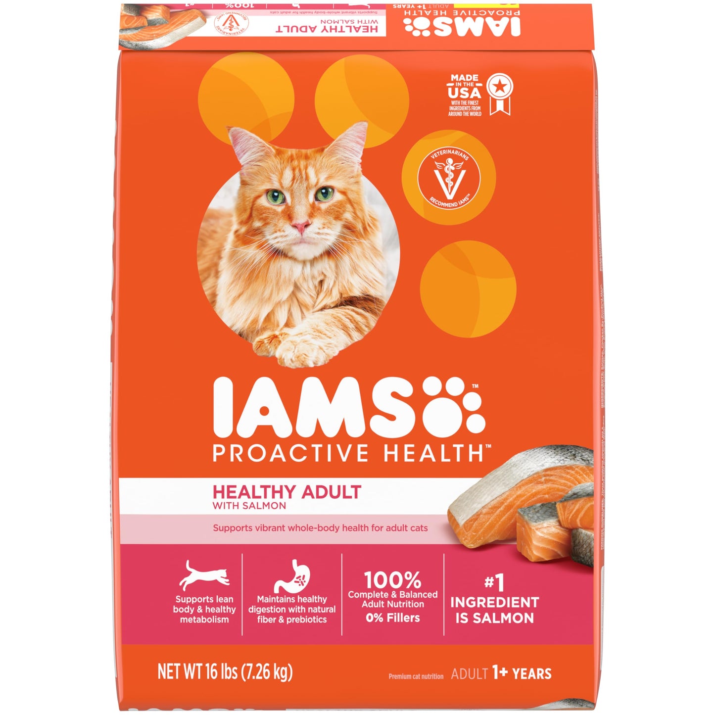 IAMS Proactive Health Adult Healthy Dry Cat Food with Salmon, 16 lb. Bag