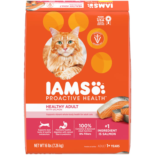 IAMS Proactive Health Adult Healthy Dry Cat Food with Salmon, 16 lb. Bag