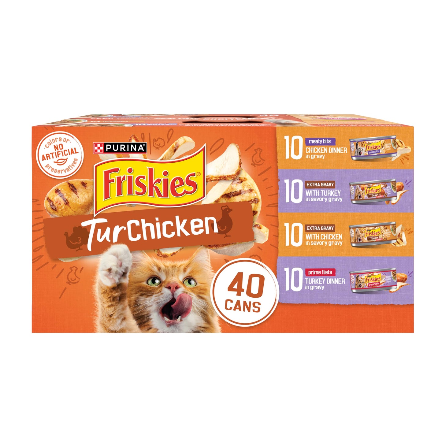 Purina Friskies Wet Cat Food Gravy Variety Pack, TurChicken Extra Gravy Chunky, Meaty Bits and Prime Filets - (Pack of 40) 5.5 oz. Cans