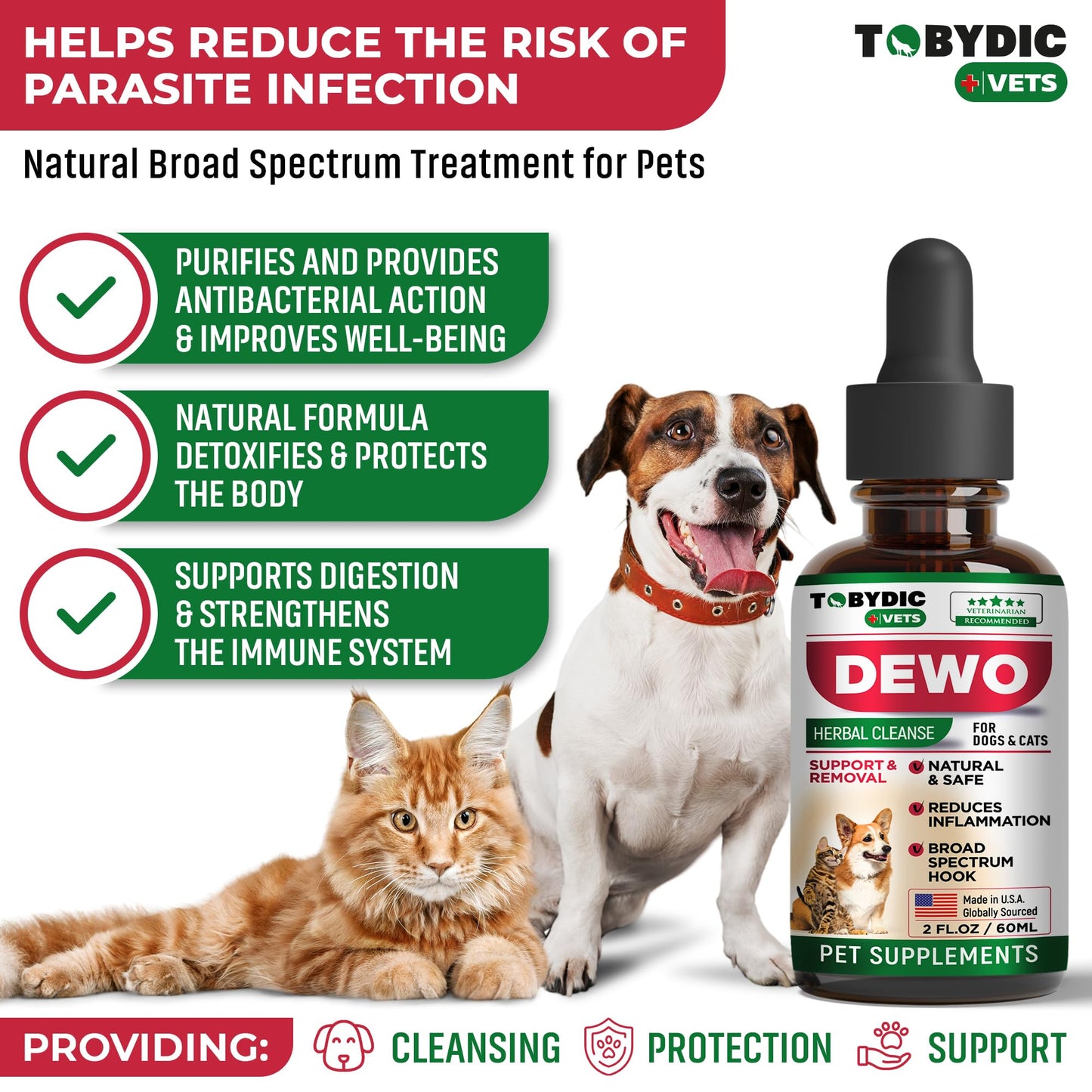 Tobydic Cats & Dogs Natural Broad Spectrum Intestinal Defense Treatment & Digestive Liquid Herbal Medicine - Medication Helps Remove Toxins & Parasites - Supplement Drops Made in USA