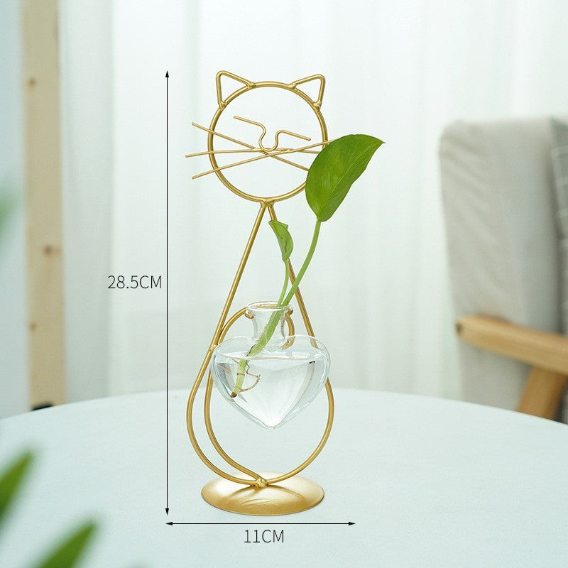 Simple Cat Iron Flower Hydroponic Vase