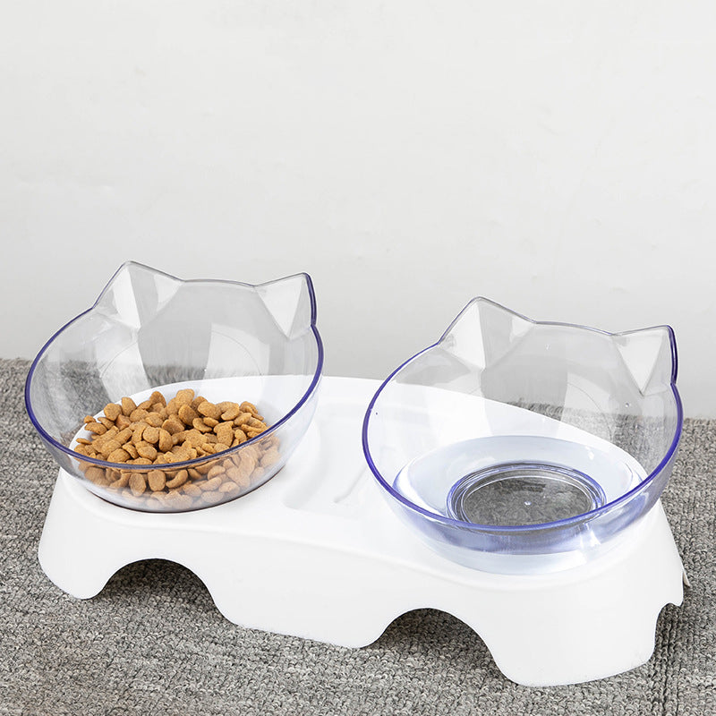 Protect The Cervical Spine Cat Bowl Cat Feeding And Drinking Pet Transparent Double Bowl Cat Food Bowl Plastic Bowl