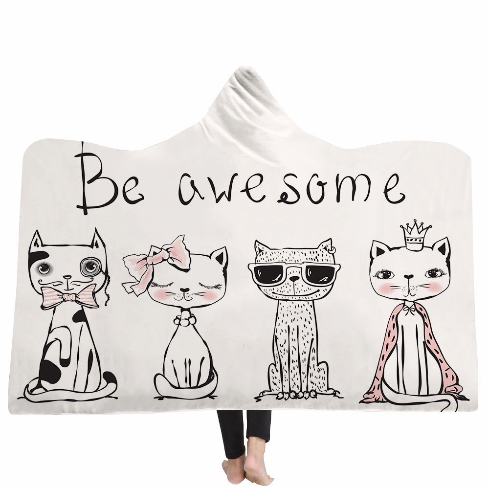 Cute cat with hood digital printing blanket