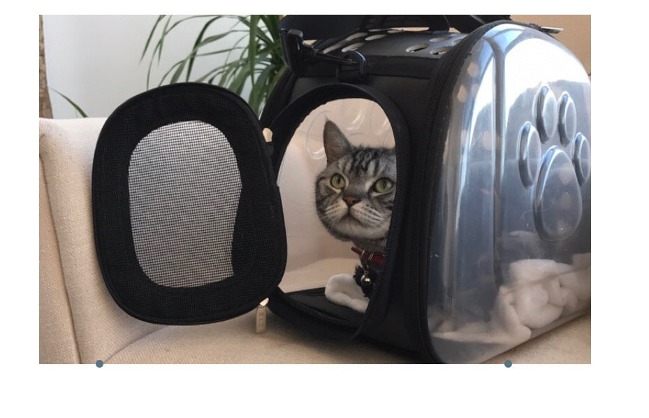 Bag out portable transparent cat dog backpack foldable four-sided breathable Messenger portable cat bag