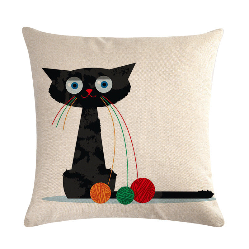 Little black cat series linen pillowcase