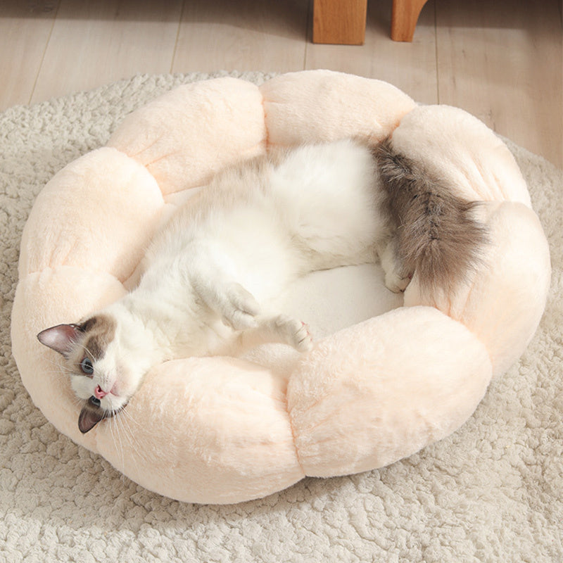 Autumn Winter Plus Velvet Thick Round Flower Cat Litter Kennel