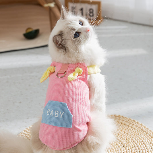 Spring And Summer Cat Macaron Pocket Traction Sling Clothes