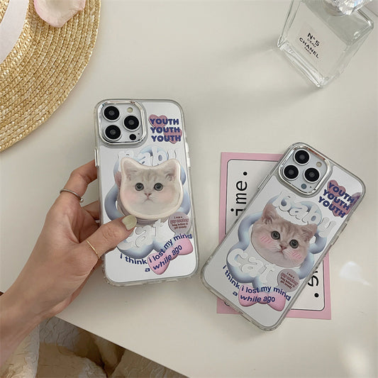 Cute Cat Bracket Mirror Phone Case Applicable