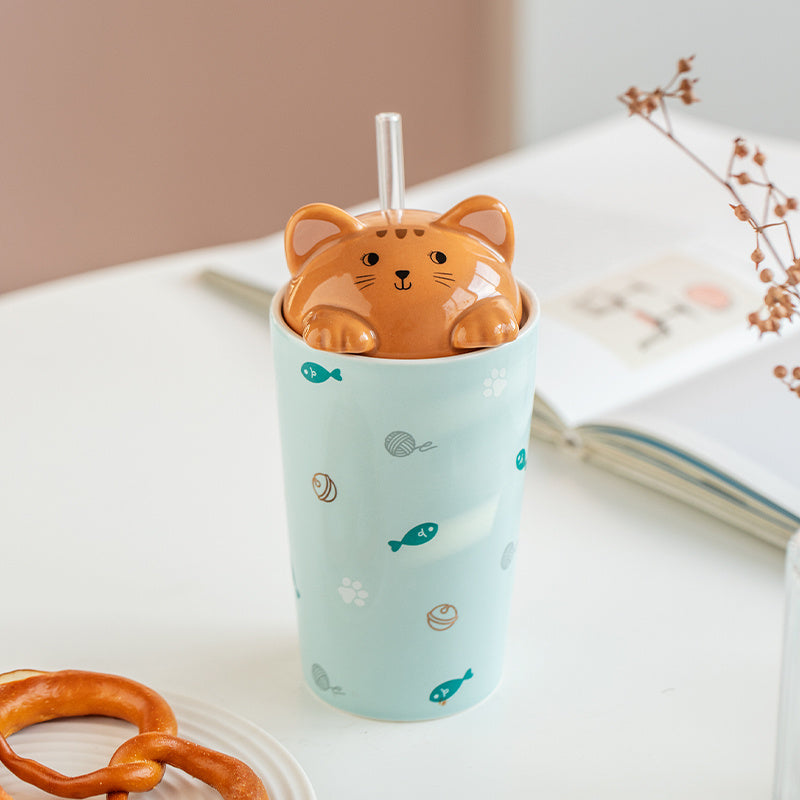 Cute Cat High-value Ceramic Cup Girl