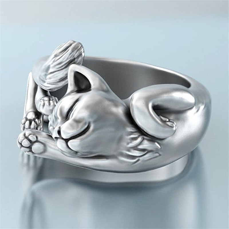 Cute Fortune Cat Shape Women Opening Rings Silver Color Dance Party Finger Ring Delicate Girl Gift New Fashion Jewelry