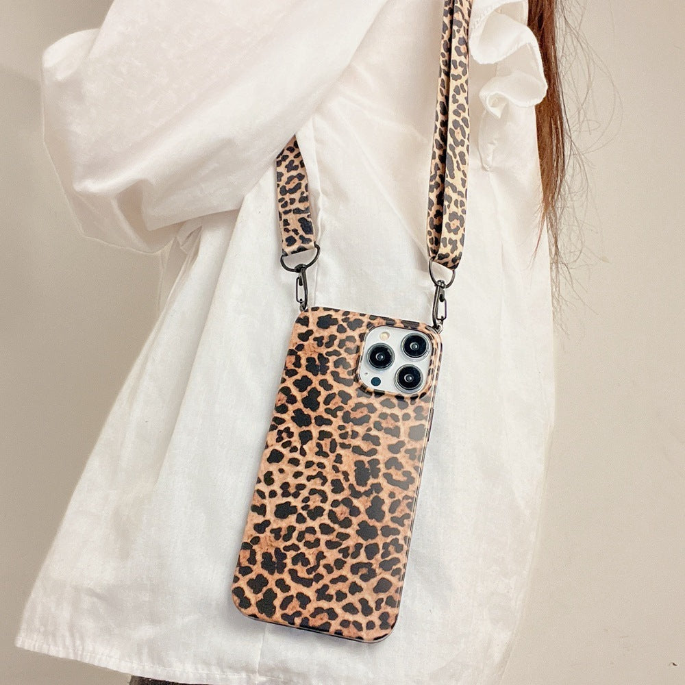 Cat Ear Leopard Lanyard Phone Case