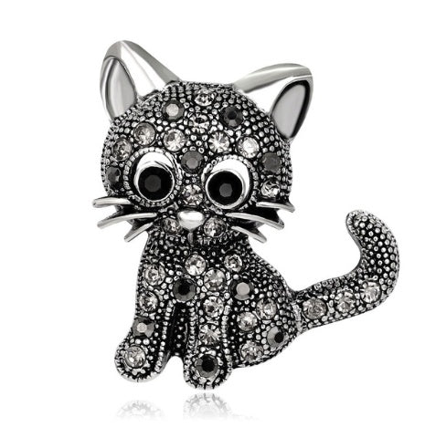 Lively Pride Cat Brooch for Party Shell Metal Crown Blue Crystal Enamel Pin Black Animal Brooch for Women Jewelry Accessories