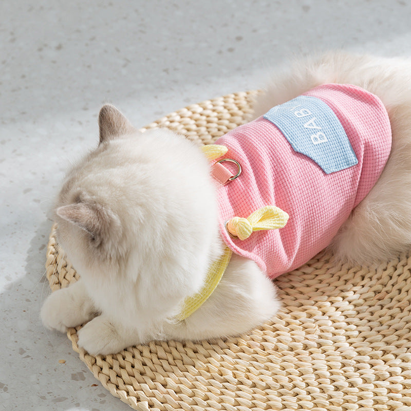 Spring And Summer Cat Macaron Pocket Traction Sling Clothes