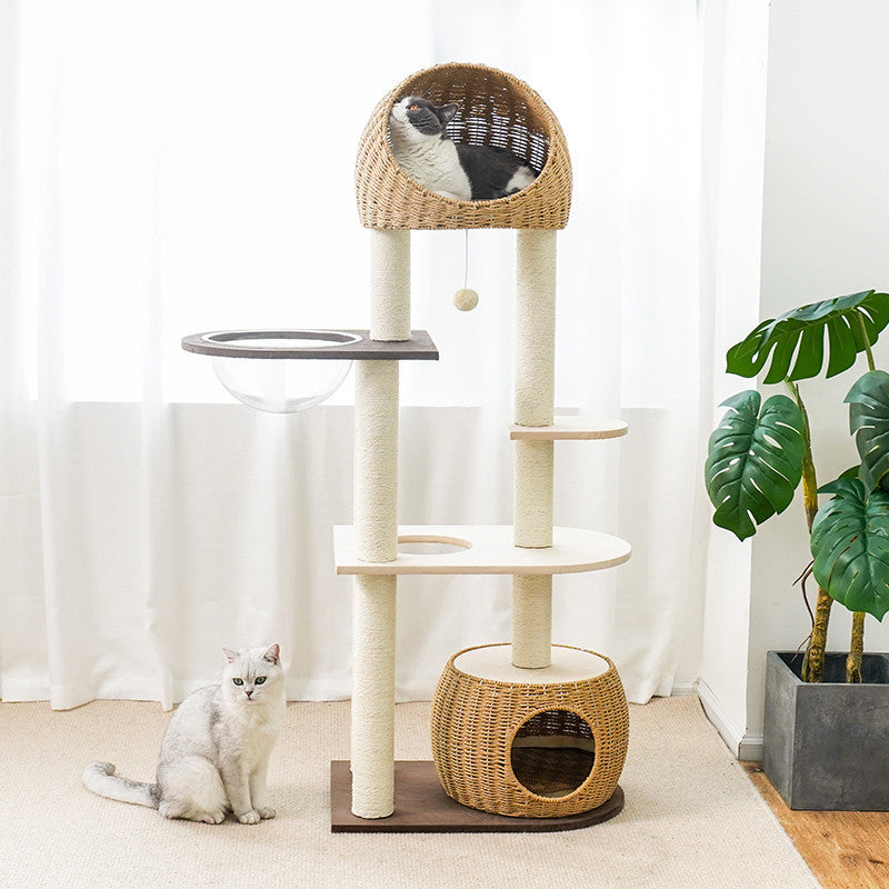 Rattan Woven Large Luxury Space Cabin Cat Climbing Frame