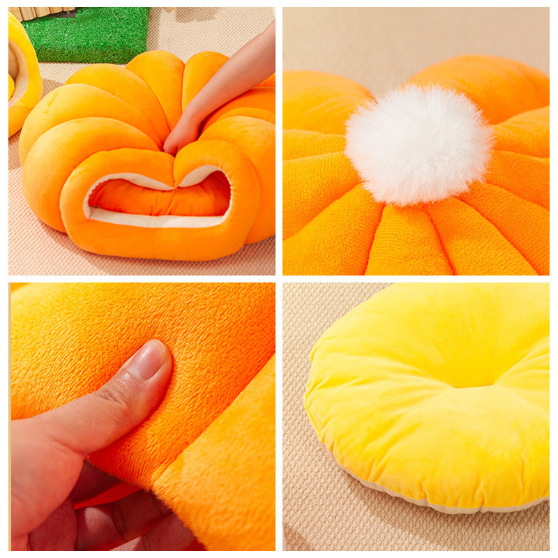 Cat Litter Winter Warm Closed Cat Litter Cute Pumpkin Kennel High Elastic PP Cotton Pet Cat Supplies