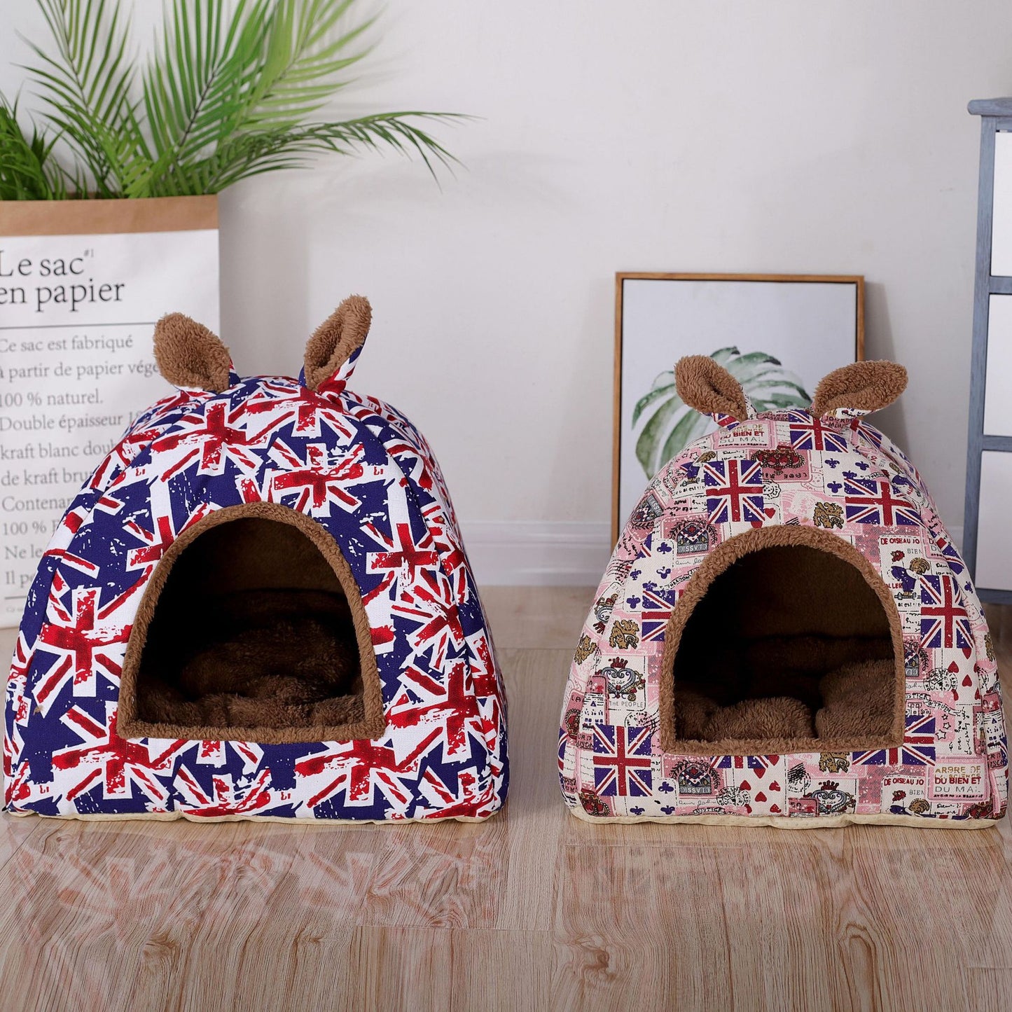 Pet Kennel House Winter Warm Rabbit Ears Cat Litter Pad Closed Yurt