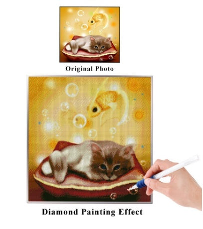 Cute cat, goldfish and diamond painting