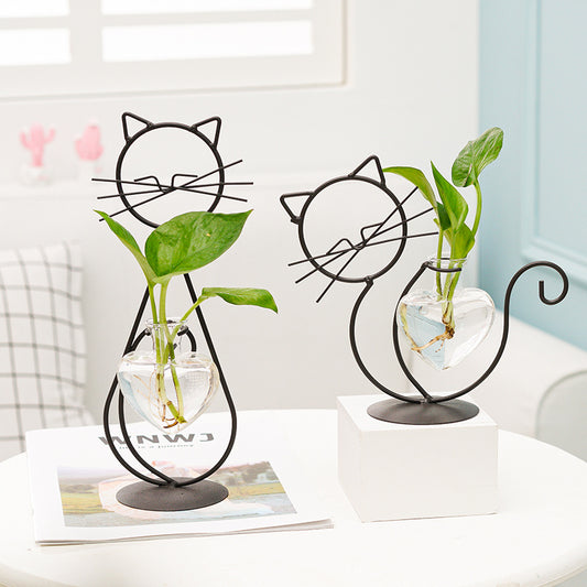 Simple Cat Iron Flower Hydroponic Vase