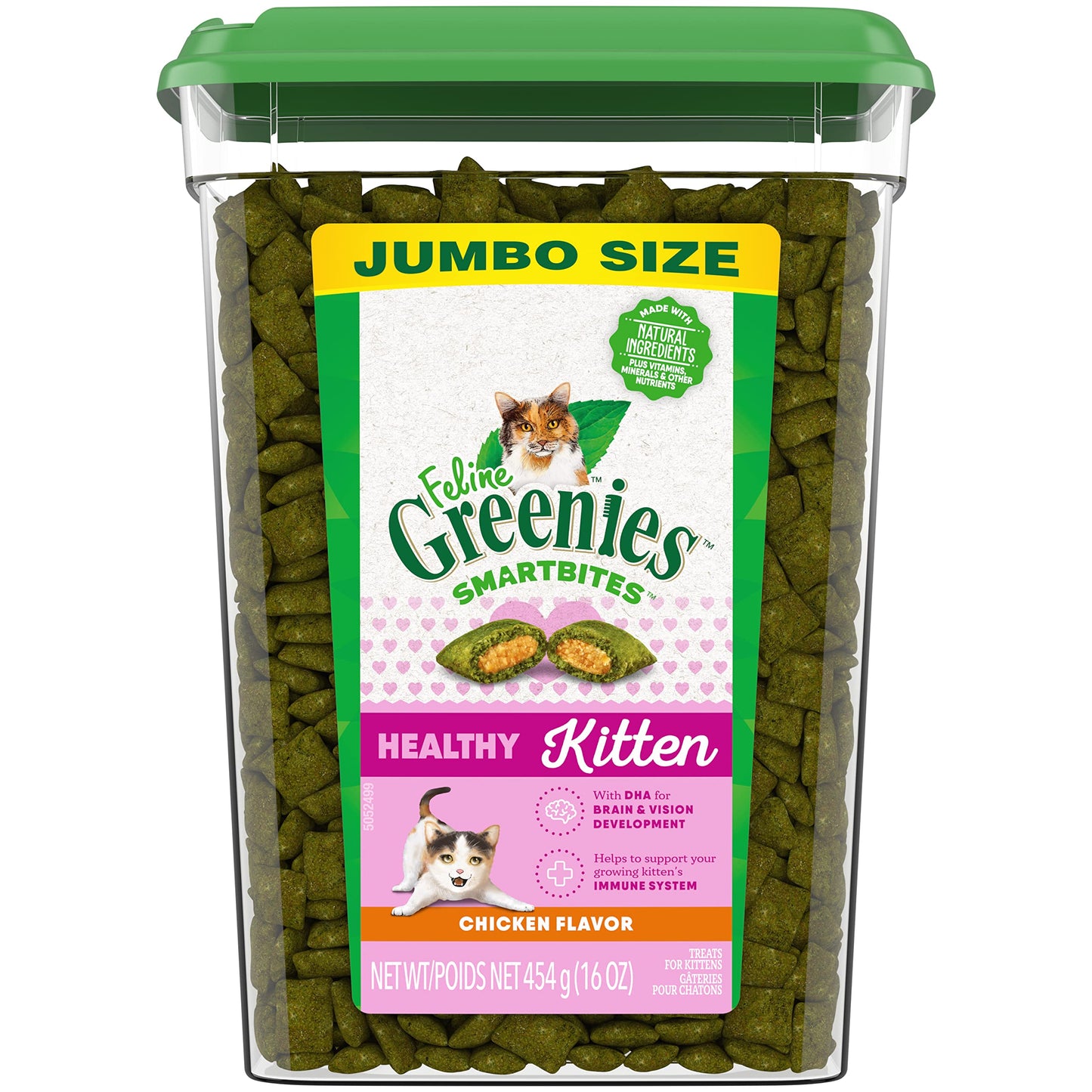 Greenies Feline Smartbites Healthy Kitten Treats, Crunchy and Soft Natural Cat Treats, Chicken Flavor, 16 oz Tub