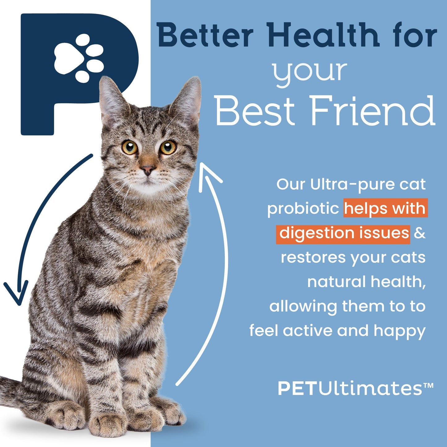 Pet Ultimates Probiotics for Cats – 20-Species Cat Probiotic Powder to Treat Diarrhea, Vomiting, Digestive Support & Cat Antibiotics Recovery – Cat Health Supplies (44 gr)