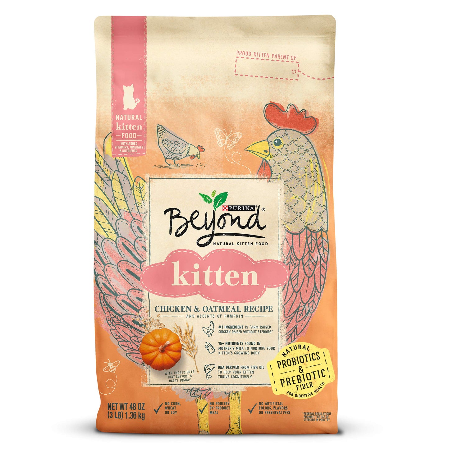 Beyond Purina High Protein, Natural Kitten Food, Kitten Chicken & Oatmeal Recipe - 3 lb. Bag