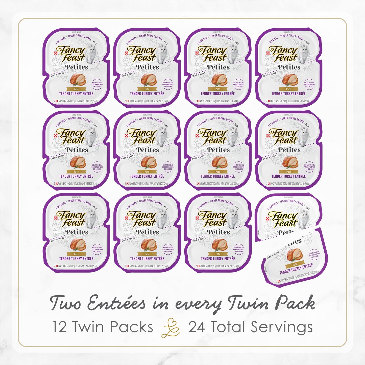 Purina Fancy Feast Gourmet Pate Wet Cat Food, Petites Tender Turkey Entree - (Pack of 12) 2.8 oz. Tubs