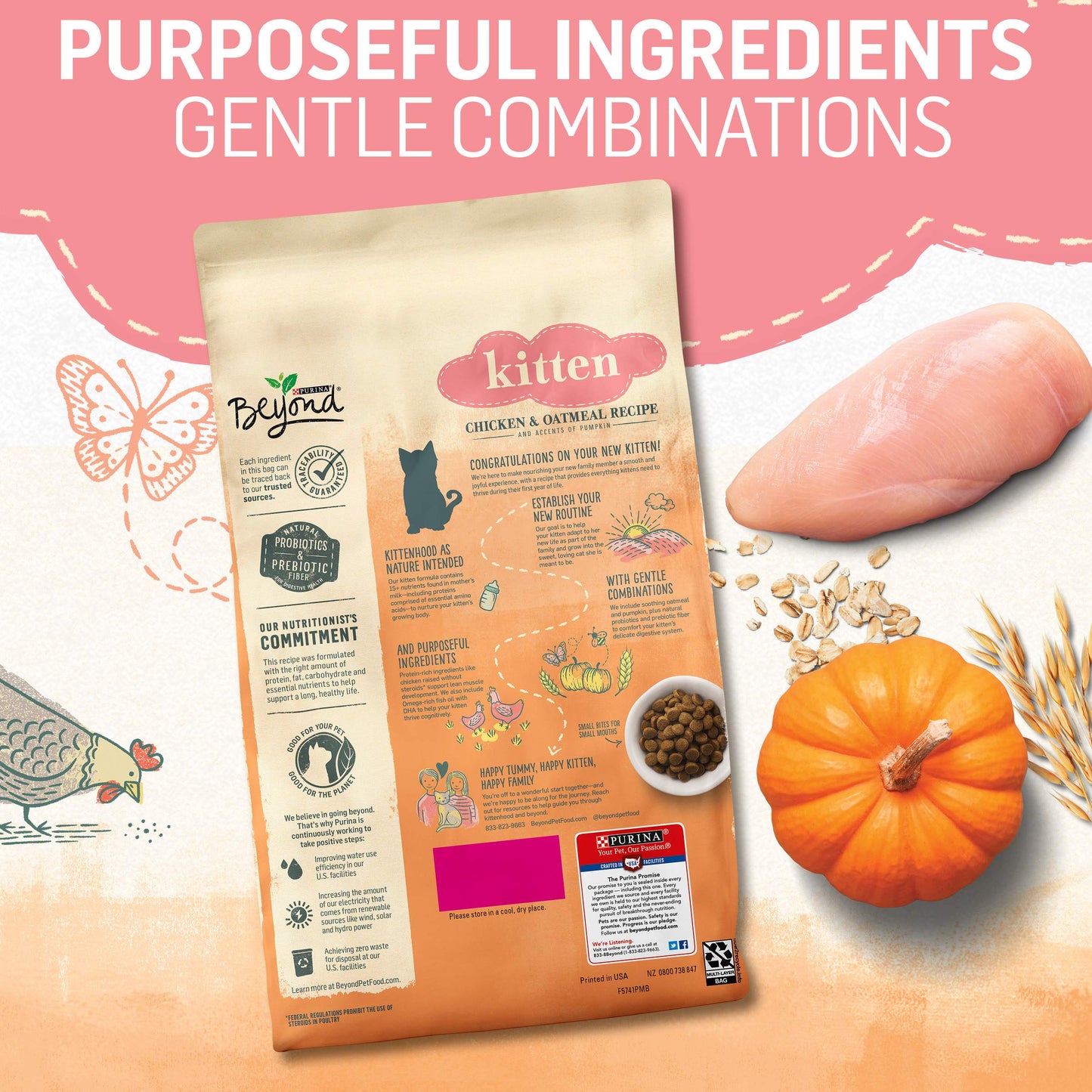 Beyond Purina High Protein, Natural Kitten Food, Kitten Chicken & Oatmeal Recipe - 3 lb. Bag