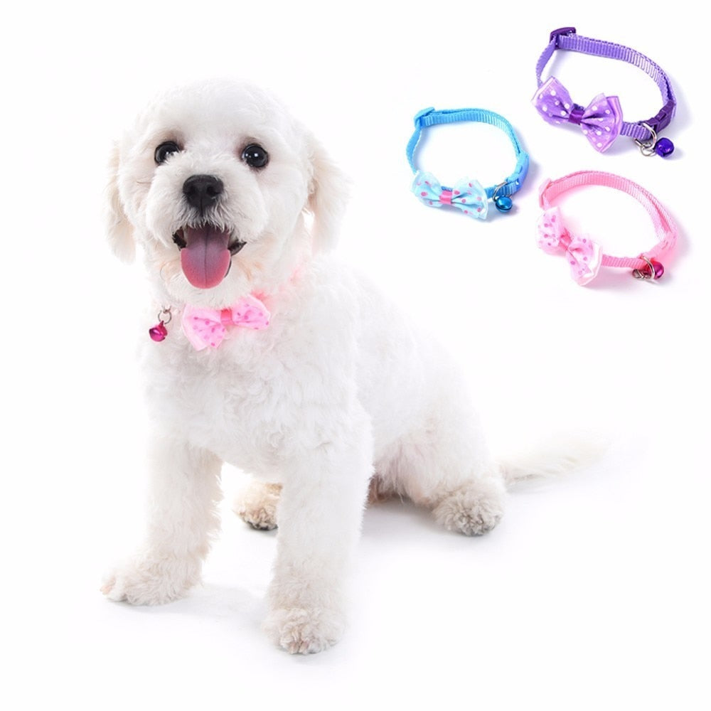 2pcs Bowknot Design Nylon Cat Collars adjustable Necklace Cat Harness With Bell For Pet Small Animal Pets Supplies