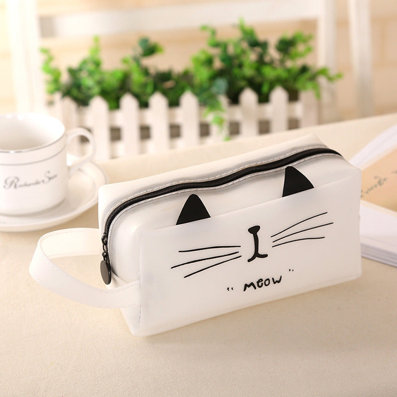 Boy and girl cat pencil bag Student large capacity cat head stationery storage bag Simple silicone pen case