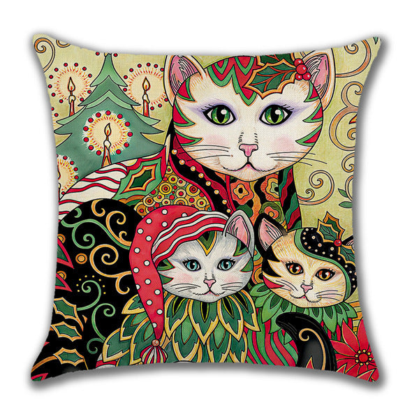 Linen Home Cartoon Cat Printed Animal Pillow Cover