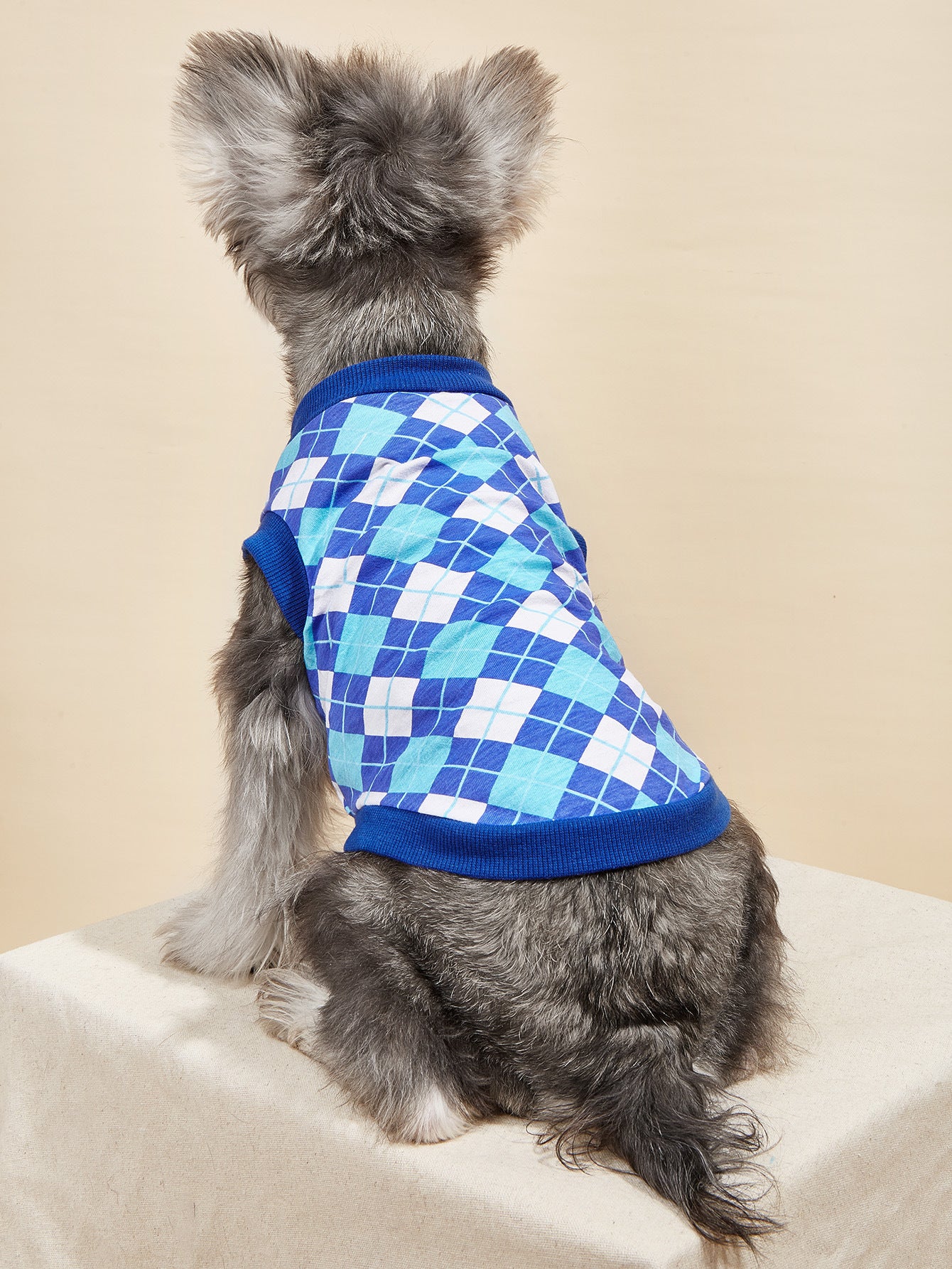 Spring And Summer Dog And Cat Couple Wear Cotton Vest Rhombus Printed Two-Legged Clothes Small And Medium Dog Pet Clothes