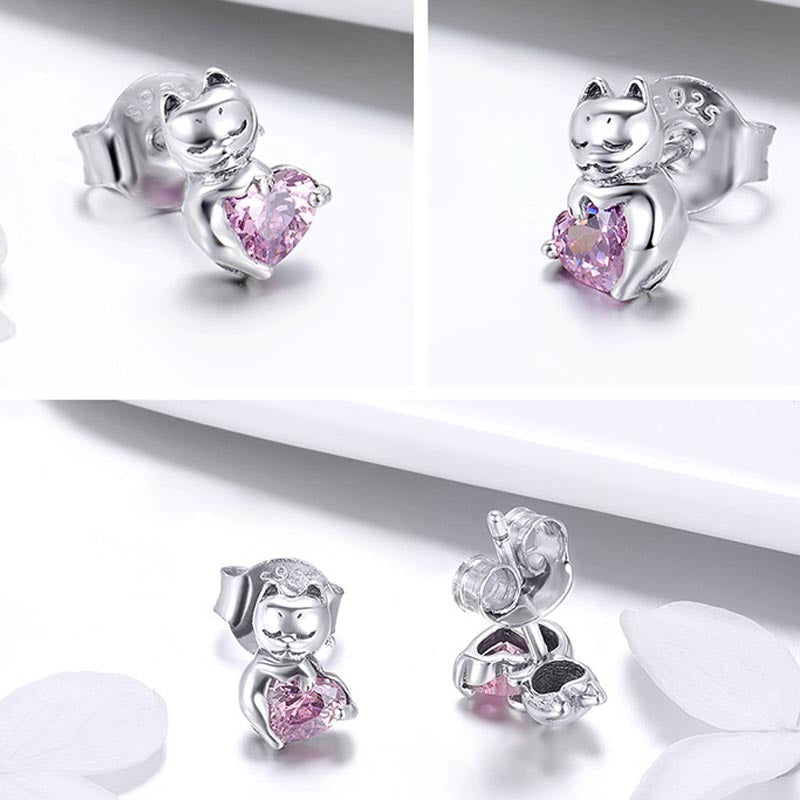 S925 Sterling Silver Cute Cat Jewelry Earrings