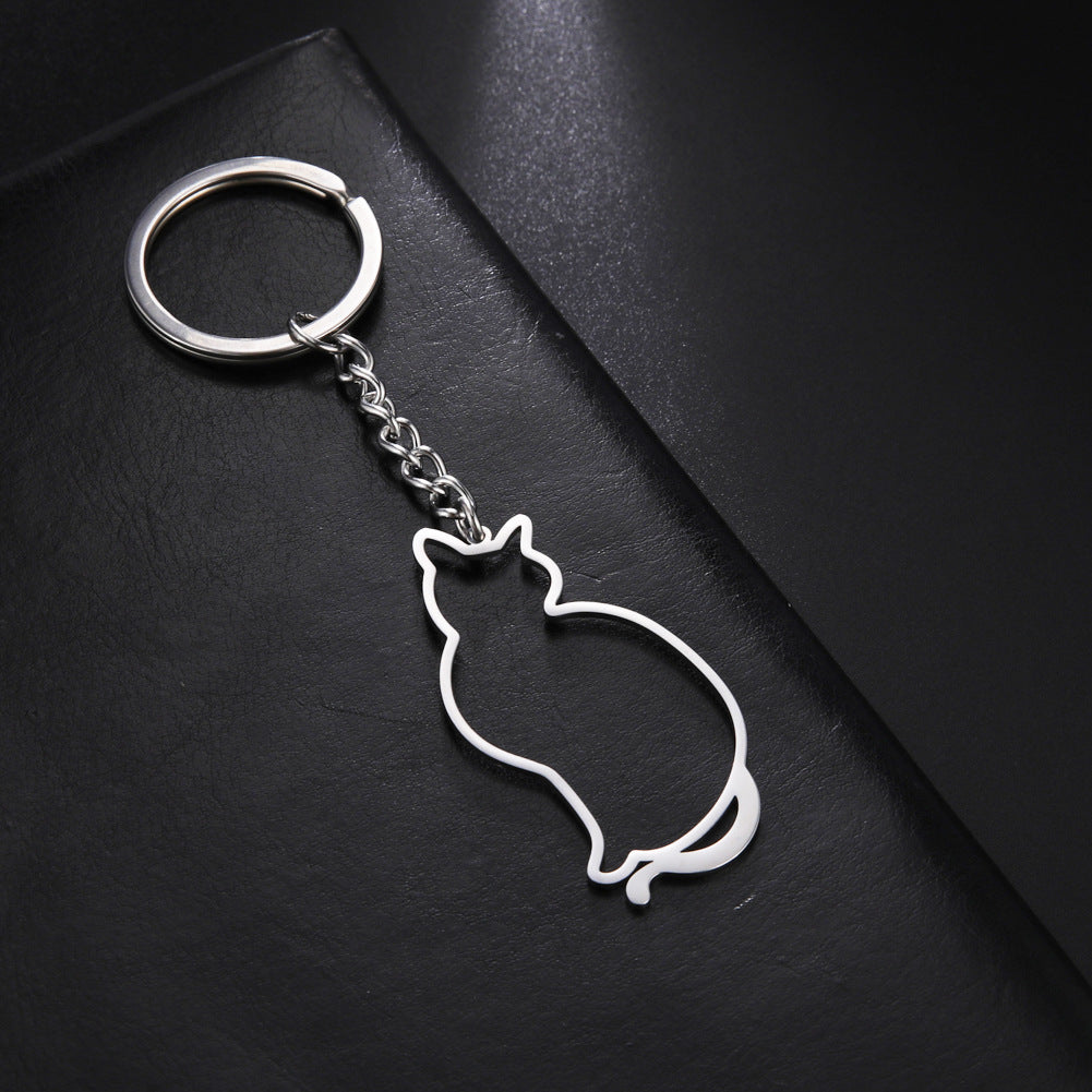 Cute Cartoon Animal Hollow Cat Pendant 304 Material Stainless Steel Key Ring