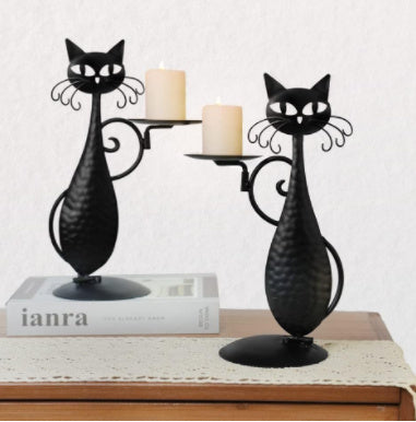 Black Cat Candlestick Metal Cat Decorative Candle Holder Pendant