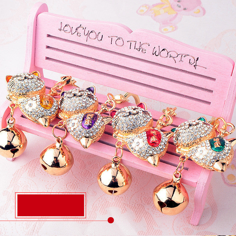 Diamond-studded Creative Bell Lucky Cat Keychain Pendant