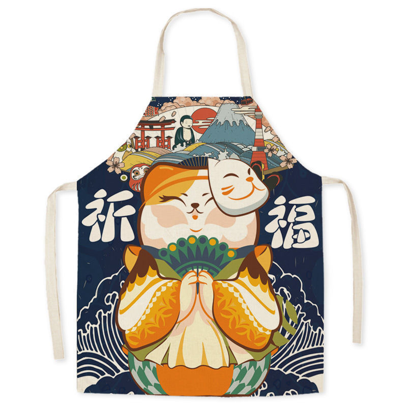 Waterproof Apron Beckoning Cat Adult Gown For Cooking