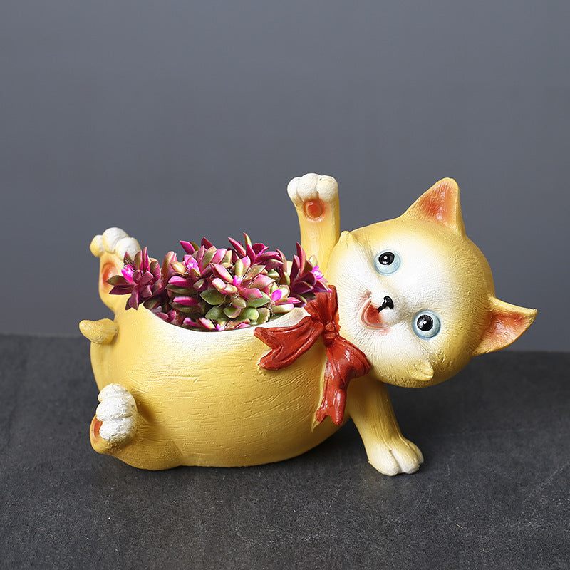 Cartoon Animal Resin Cat Flowerpot Desktop Basin