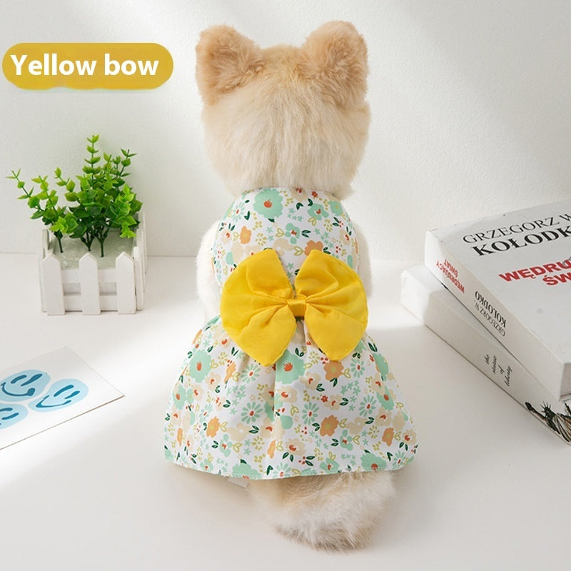 New Summer Ultra-thin Cool Pet Clothes Cat Pet Fashion Floral Butterfly Knot Princess Dress