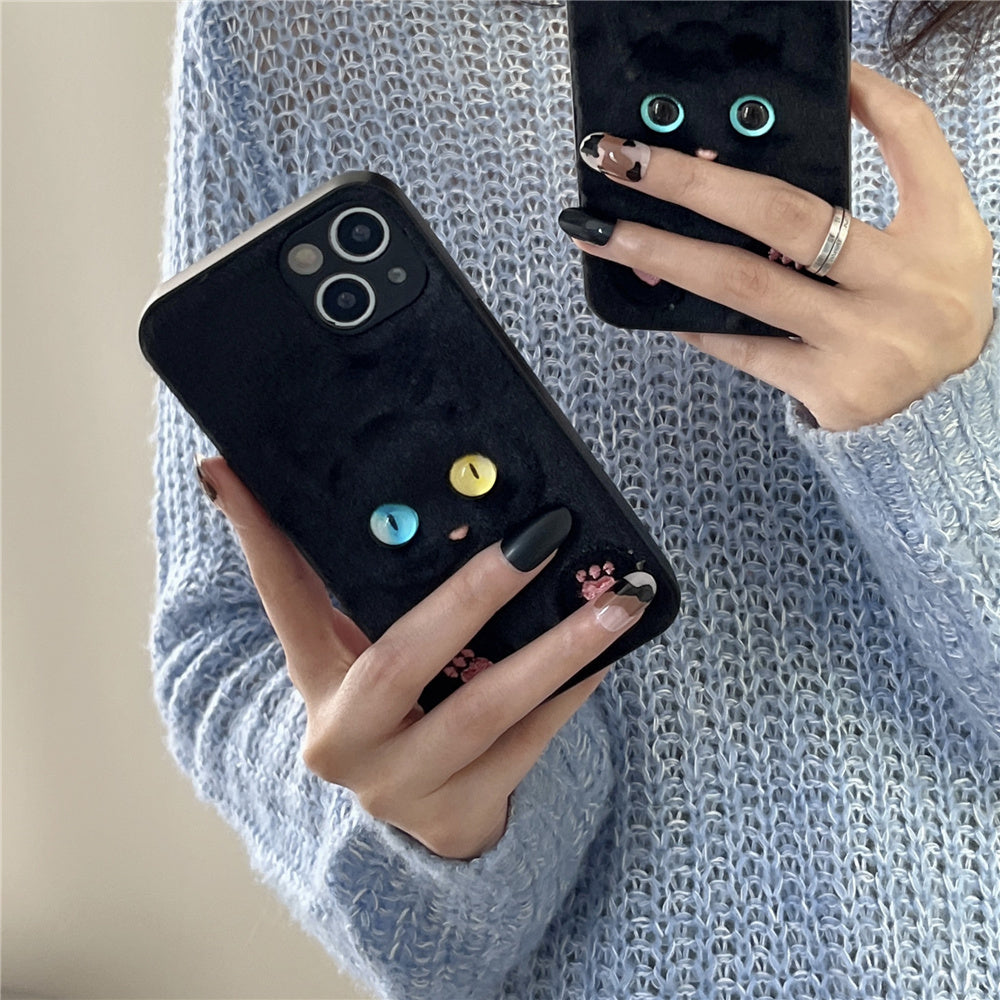 Plush Three-dimensional Cat Eyes Mobile Phone Case Anti-fall